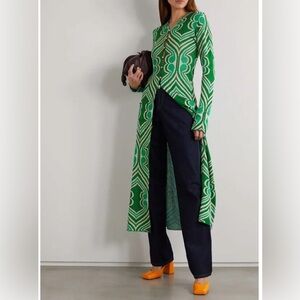 Etro Woman Long Cardigan In Green Jacquard Knit IT40